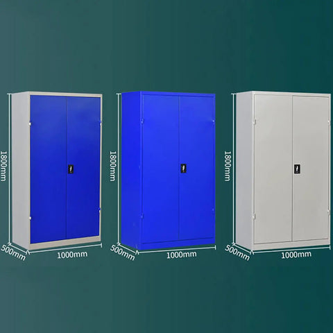 Extra Tall Lockable Metal Tool Cabinet With Two Doors Built Tough Heavy Duty Steel Construction Large Capacity Storage For Garage Workshop Basement Or Warehouse Keeps Tools Organized Safe And Easily Accessible. 1800mm tall steel cabinet shown in blue and white
