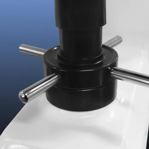 Close-up of Rock Solid Digital Rockwell Hardness Tester features, showcasing motorized build and  stainless steel components.