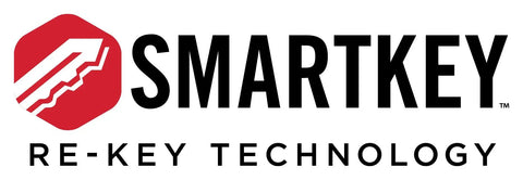Rekey In Seconds SmartKey Padlock With Boron Carbide Shackle For Outdoor Gates And Storage logo displaying SmartKey technology