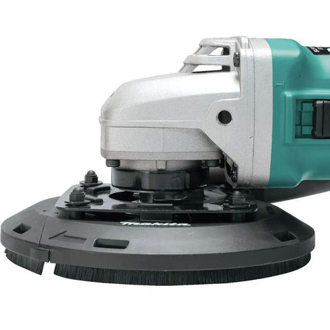 Dust Extraction Surface Grinding Shroud For Four And A Half To Five Inch Grinders With Soft Brushes, Four-Spring Suspension Keeps It Flush, And Removable Edge For Seamless Surface Work