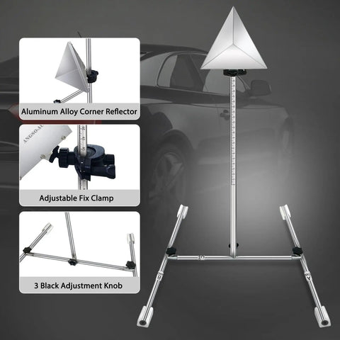DIY Friendly ADAS Calibration Tool Kit For Honda, Toyota, Kia, And Ford with scale post, corner reflector, and aluminum stand.