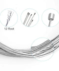 Close-up of a 12-wire corrosion-resistant Premium Bike Shift Cable Kit for mountain and road bikes with ferrules and end caps.