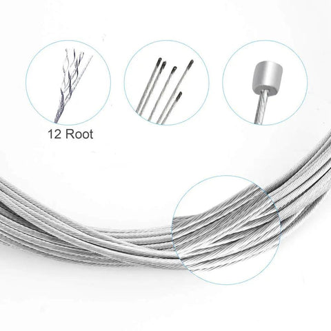 Close-up of a 12-wire corrosion-resistant Premium Bike Shift Cable Kit for mountain and road bikes with ferrules and end caps.