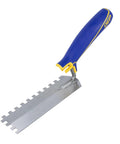 Comfort Grip Square-Notch Margin Tile Trowel With Six-Inch By Two-Inch Blade, metal blade and rubber grip, angled view