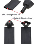 Beefed Up 74 Piece Heat Shrink Tubing Kit One And Three Quarter Inch One Half Inch And Three Eighths Inch 3 To 1 Shrink Ratio Double Wall Adhesive Lined Marine Grade Industrial Wire Wrap Tubing Black Red dual wall adhesive lined tubing detail.