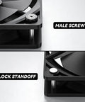 Top Shelf PC Case Fan Screws For 25mm Units Including 20 Pack showing male screw and lock standoff for secure mounting.