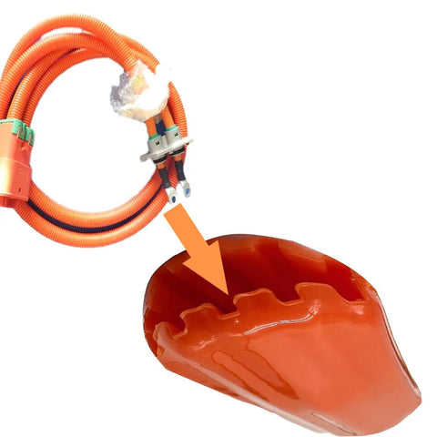 Badass High Voltage Battery Terminal Safety Covers For Electric Vehicles Sae Orange Insulated Caps 12 Pack heavy duty cap detail and cable.