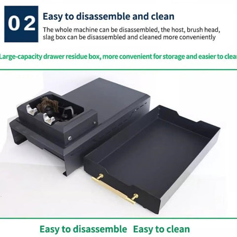 Killer Electric 150 Watt 58mm Coffee Puck Knock Box with dual brush heads, disassembled for easy cleaning and maintenance.