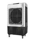 Keep It Crisp Top Tier Portable Evaporative Air Cooler Tower showing a compact design with a large cooling fan and wheels.