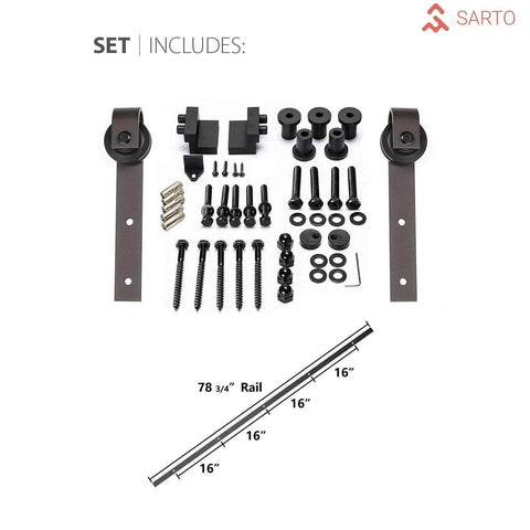 Hardware kit for Interior Sliding Barn Door No Glass Solid Wood Black Finish 42x96 Inches including track and screws
