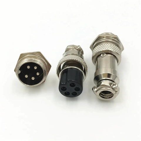 GX-16 5 Pin XLR Connector Set 16mm Male And Female with Brass Contacts for DIY Audio and Radio Projects, set of 5 connectors shown