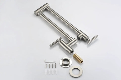 Pot Filler Faucet Wall Mount Brushed Nickel Finish With Dual Swing Joints 304 Stainless Steel Lead Free ASME Easy Fill