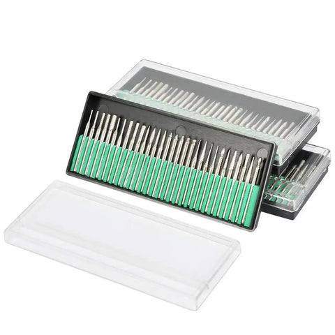 90 Pc Diamond Burr Bits Kit For Engraving And Carving On Glass Gemstone Metal, three boxes of rotary tool bits with lids open