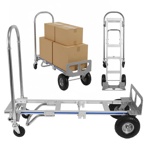 Heavy Duty Workhorse Hand Truck Convert From Two Wheel Upright To Four Wheel Mobility Trolley With Expandable Base
