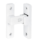 White 90 Degree Barn Door Lock With Right Angle Slide Latch For Sliding Wood Panels, durable zinc alloy construction, side view.