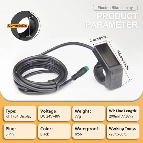 Mini Color TFT LCD Display For E Bike With Waterproof Connector product dimensions and specifications