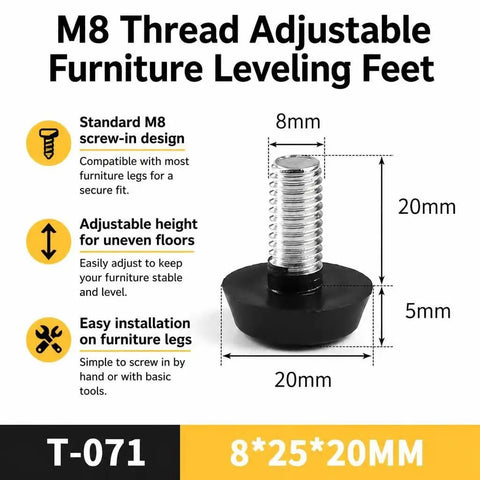 40 Piece Adjustable M8 Furniture Levelers With Round Base Floor Protectors Anti Slip Glides For Chairs Tables Cabinets