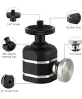 Universal Mini Ball Head Tripod Mount For Cameras One Quarter Inch Twenty Thread 360 Degree Rotation 90 Degree Tilt Ten Pound Load