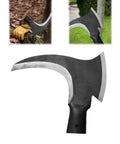 High Manganese Steel Double Scythe With Wooden Handle For Outdoor Weeding And Grass Mowing, showing blade detail.