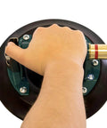 Hand gripping 9-Inch Metal Handle Suction Cup Lifter For Flat Surfaces, Heavy Duty 150 Lb Load Capacity, Green color in action