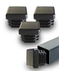 Three Quarters Inch Square Plastic Hole Plugs For Square Tubing And Fence Posts Black End Caps Snap In Inserts shown with tubing