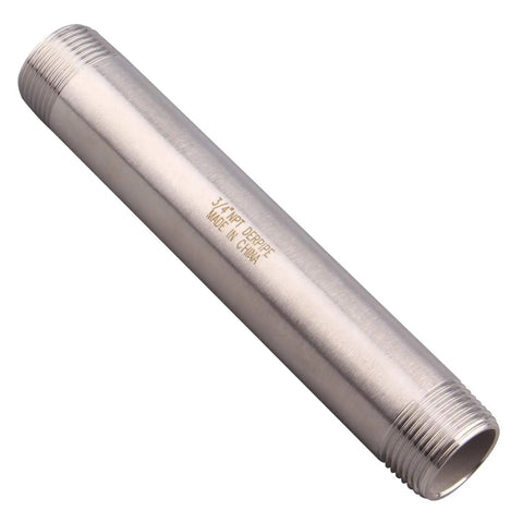 Three Quarter Inch NPT Male Stainless Steel Pipe Nipple, 304 Grade, Six Inch Length, heavy duty plumbing fitting