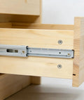 Heavy Duty Full Extension Drawer Slides, 14 Inch Two Pair, White Coated Steel Runners installed in wooden drawer for smooth glide.