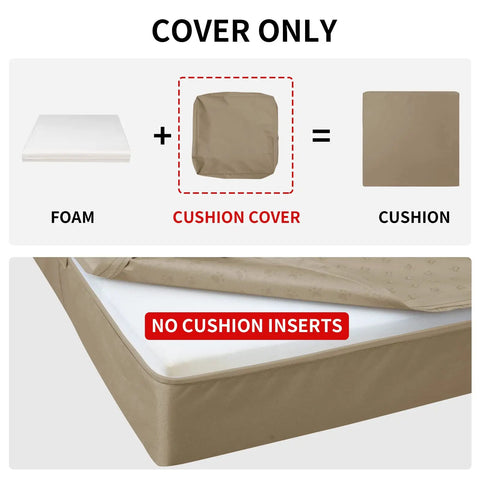 Waterproof Patio Cushion Covers 24x24x4 Inches 4 Pack Non Slip Outdoor Cushion Slipcovers With Zipper, Camel Color Cover Only