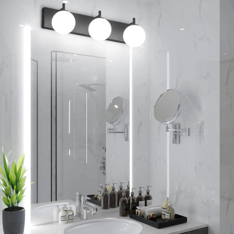 Matte Black Vanity Light 3 Light Over Mirror Dope Modern Bathroom Fixture With Milky White Glass Shades, Black Wall Light For Bath, Dimmable G9 US Socket, No Switch On Lamp, Easy Install, Standard US Junction Box