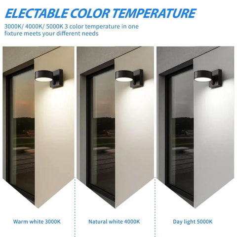 Motion Sensor Smart Outdoor Wall Lights Aluminum Waterproof LED Porch Lighting For Front Porch And Garage 3000K 4000K 5000K Auto Brightness Triggered By People Or Cars Hands Free Exterior Lighting with selectable color temperature