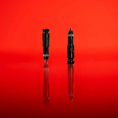 Abs Pro Clik Chuck With Clik Valve Cores Replacement Floor Pump Chuck And Two Clik Valve Cores on red backdrop