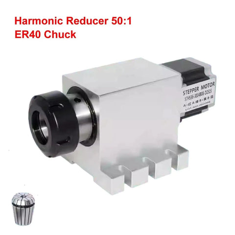 Harmonic reducer 50:1 with ER40 chuck for Top Tier Cnc Fourth Axis Rotary Table Ready To Roll With Harmonic Reducer Gearbox And Er40 Chuck Nema 23 Stepper Motor For Rock Solid Precision Engraving Work.