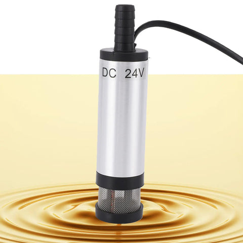 Hilitand 24V Electric Submersible Pump For Diesel Fuel And Water Transfer With Extended Filter Screen. Heavy Duty Stainless Steel Construction Ensures Fast Fluid Extraction From Drums Or Tanks Perfect For Oil Refueling And Efficient Liquid Handling In