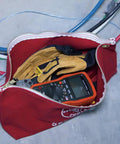 Large 16-Inch Canvas Tool Pouches 3-Pack with Brass Zippers and Hanging Grommets, Red Version Holding Tools.