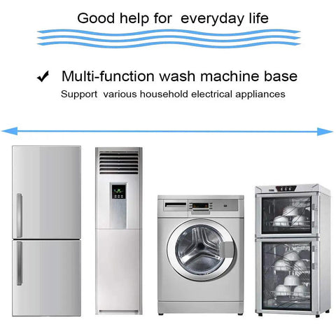 Image showing various appliances supported by Mobile Base Stand With Four Strong Feet For Fridge And Washer Adjustable Refrigerator Stand For Large Or Mini Fridge Heavy Duty Pedestal Base Supports Up To 440 Lbs Multi Functional Appliance Stand With Easy Setup.
