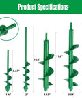 Fast Planting Auger Drill Bit Set for Garden 4 Pack Spiral Bits with specifications and dimensions shown