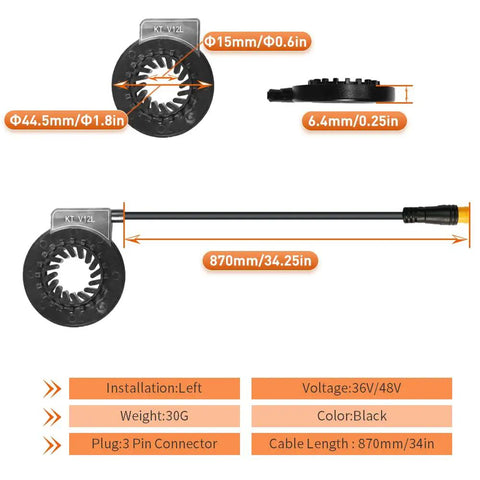 KT V12L And VL12R Pedal Assist Sensor Kit For Electric Bikes Ultra Slim 6.4mm Concealed PAS Sensor With Waterproof Plug Left Or Right Crank Install No Fuss Easy Fit And Quiet Operation