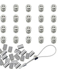 20Pcs Wire Rope Cable Clips For Hanging Pictures And Lights with aluminum crimps and wire loop, showing iron clamps for decor