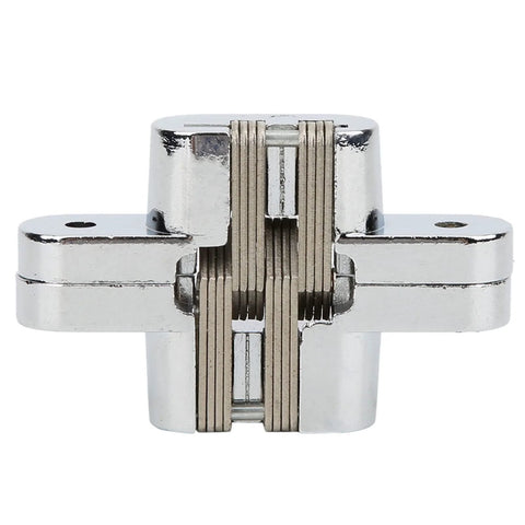 180 Degree Zinc Alloy Hidden Door Hinge For Cabinets And Furniture Concealed Cross Hinge No Fuss Install Kit front view