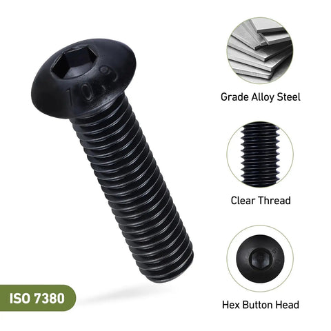 M6 X 12Mm Socket Cap Screws 100 Pack 10 Point 9 Grade Alloy Steel Kick Ass Strength Built Tough Black Oxide Coating full thread hex drive view