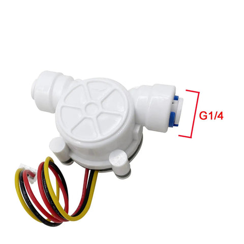 Water Flow Sensor With Quick Connect Plug And Play Fittings, Hall Effect Flowmeter, Food Grade Plastic, G1/4 Inch Adapter