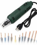 Handheld Electric Magnet Wire Stripping Machine With Six Speed Settings For Precise Enameled Copper Wire Removal, green tool with wires.