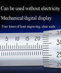 Close-up of Digital Outside Micrometer With 0.001mm Accuracy, featuring clear scale markings for precise measurements.