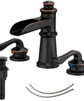 Waterfall Style Widespread Bathroom Faucet With 8 To 16 Inch Mounting Three Hole Two Handles Pop Up Drain Overflow Farmhouse Commercial
