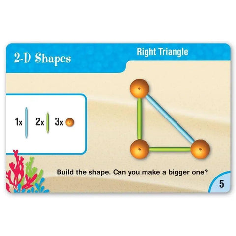 Totally Hands On Dive Into Shapes Sea Themed Geometry Set For Kids With Colorful Sticks And Curves To Build 2D And 3D Shapes Spark Creative Thinking And Boost STEM Skills. 2-D shapes right triangle activity card with sticks and connectors