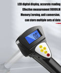 Close-up of the HD LCD screen on the Straight Shooter Hand Pushed Measuring Wheel And Portable Telescoping Distance Tracker With Hd Lcd Screen Fast Unit Toggle And Memory Store For Quick Yard Or Road Work.