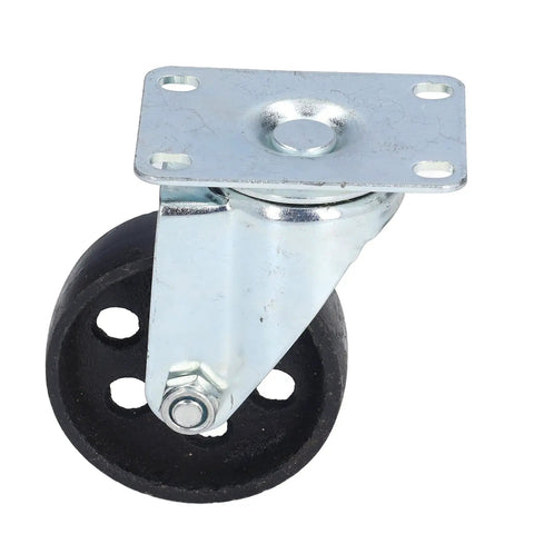 Tough As Nails 3.5 Inch Swivel Caster Wheel With Dual Bearings And Heavy Duty Cast Iron Frame for carts, showing black wheel and metal plate.