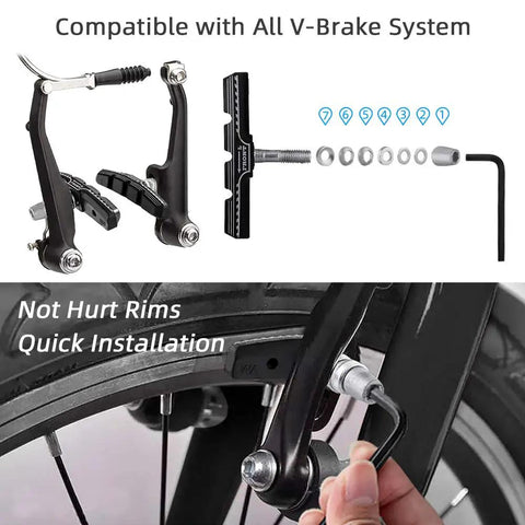 Premium Mountain Bike Brake Pads Set With Free Hex Wrench, Tough V-Brake Blocks Kit, Long-Lasting Fiber And Nitrile Rubber Pads For Rugged Trails And Solid, Safe Stopping Power