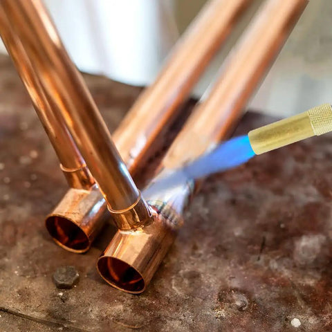 Self Ignition Propane Soldering Torch With Mapp Gas Brass Head in use on copper pipes for soldering and light welding