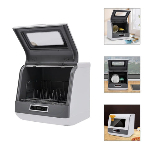 Zero Headache Countertop Dishwasher Slides Into Any Spot Brings Sweet Results With Heated Dry Stainless Steel Construction and Rust Resistant Finish Supports 14 Place Settings Across Three Wash Modes For Portable Apartments RVs and Campers open with dishes visible inside.